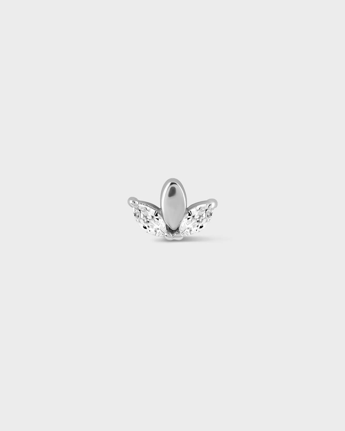 white gold triple marquise earringe with marquise gemstones and smaller stones on a light gray background