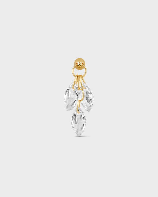 Gold earring with clear crystal stones on a white background